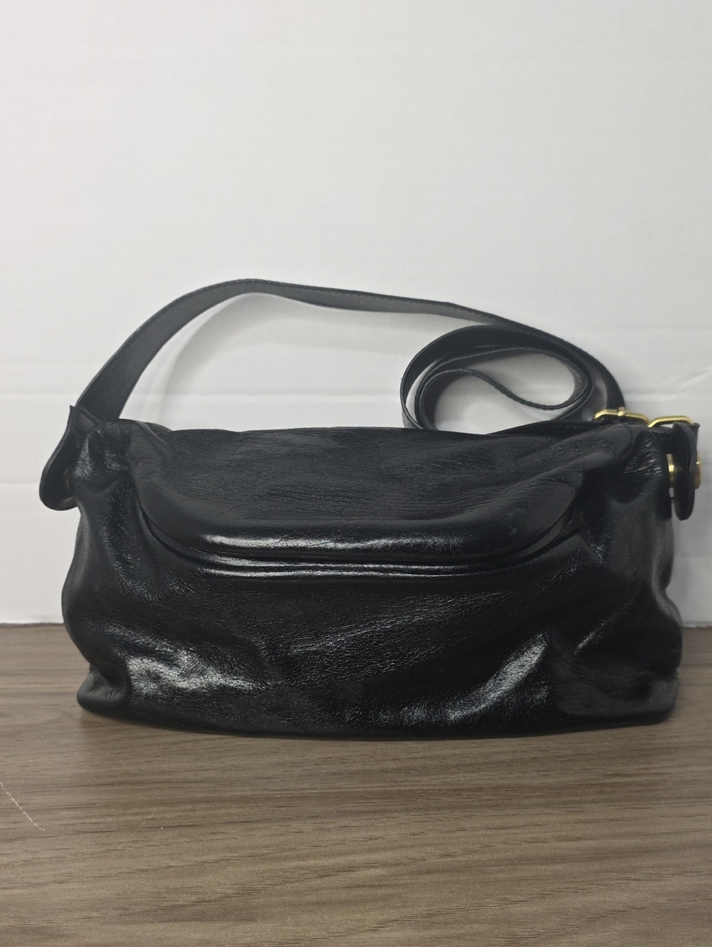 HOBO Black Leather Fold-Over Shoulder Bag